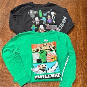 (2) Minecraft Kids Long Sleeve Tees - Green and Black